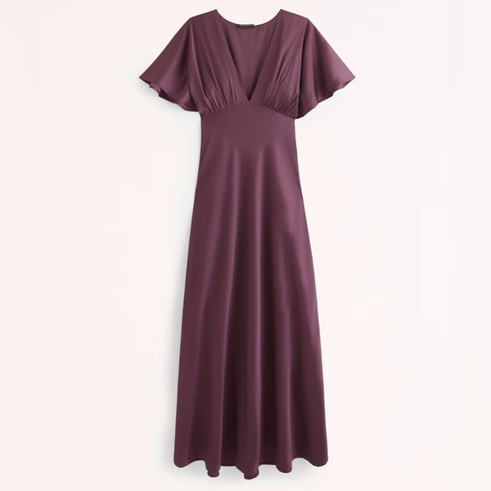 Small Burgundy Abercrombie & Fitch Flutter Sleeve Satin Maxi Dress New With Tags